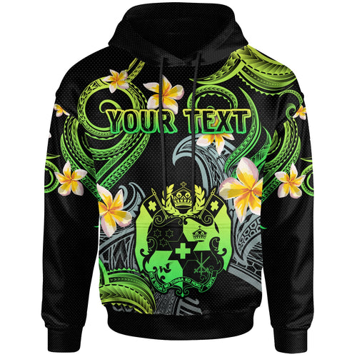 Tonga Hoodie - Custom Personalised Polynesian Waves with Plumeria Flowers (Green)