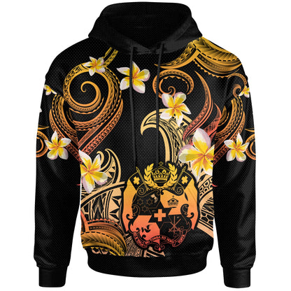 Tonga Hoodie - Custom Personalised Polynesian Waves with Plumeria Flowers (Orange)