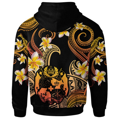 Tonga Hoodie - Custom Personalised Polynesian Waves with Plumeria Flowers (Orange)