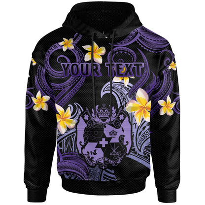 Tonga Hoodie - Custom Personalised Polynesian Waves with Plumeria Flowers (Purple)