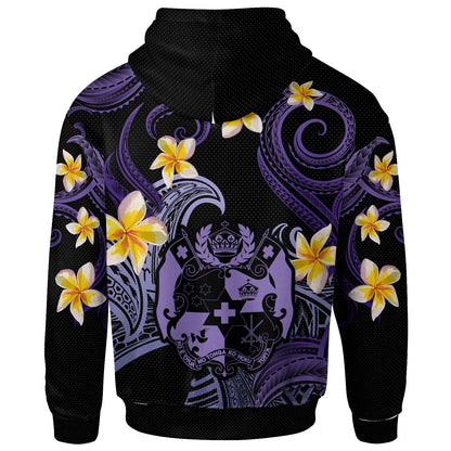 Tonga Hoodie - Custom Personalised Polynesian Waves with Plumeria Flowers (Purple)