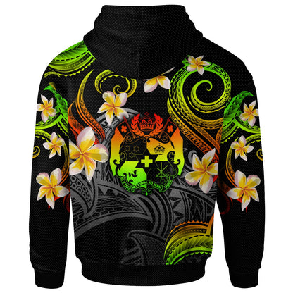 Tonga Hoodie - Custom Personalised Polynesian Waves with Plumeria Flowers (Reggae)