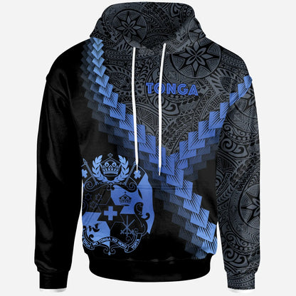 Tonga Hoodie - Tonga Coat Of Arms With Polynesian Tattoo Blue