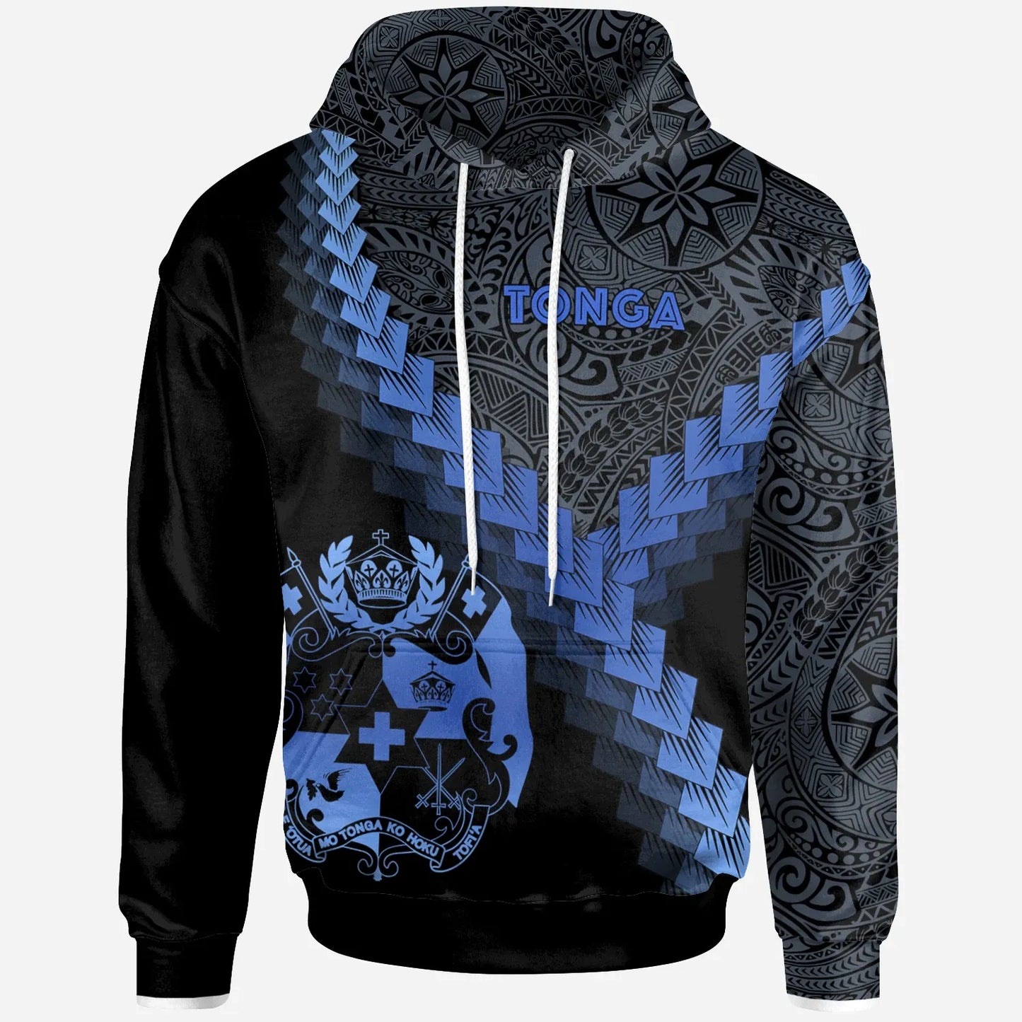 Tonga Hoodie - Tonga Coat Of Arms With Polynesian Tattoo Blue