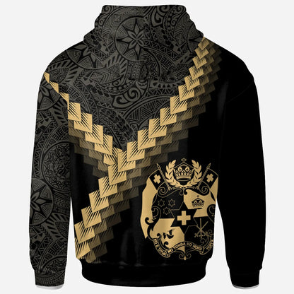 Tonga Hoodie - Tonga Coat Of Arms With Polynesian Tattoo Gold