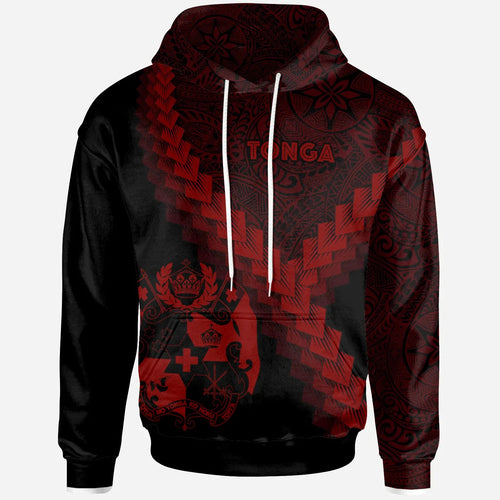 Tonga Hoodie - Tonga Coat Of Arms With Polynesian Tattoo Red