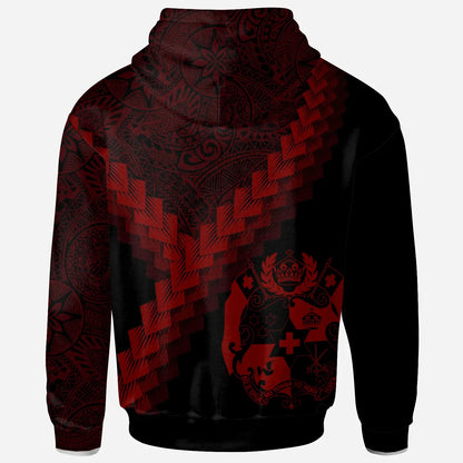 Tonga Hoodie - Tonga Coat Of Arms With Polynesian Tattoo Red