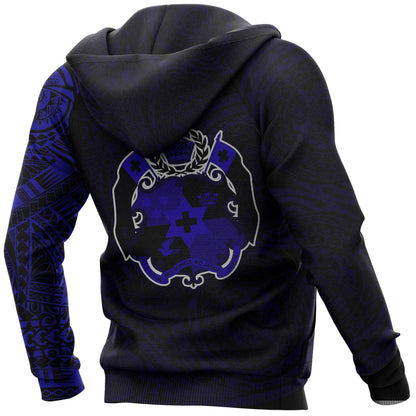 Tonga Hoodie -Tonga Coat Of Arms Polynesian Tattoo Style Blue