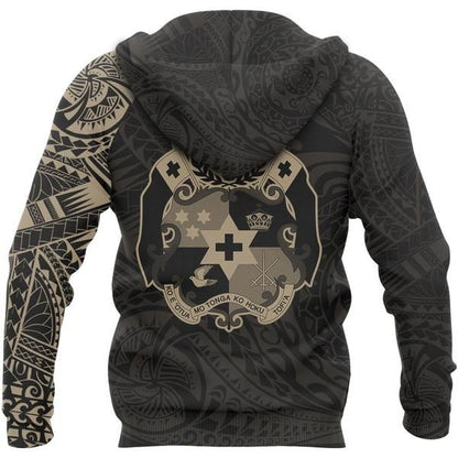Tonga Hoodie - Tonga Coat Of Arms Polynesian Tattoo Style Gold