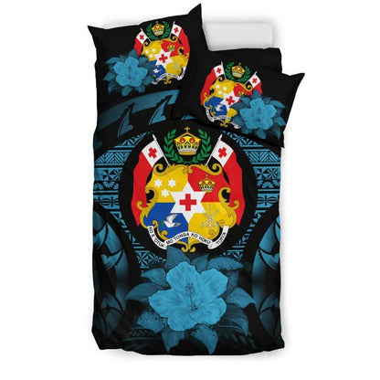 Tonga Duvet Cover Set - Tonga Coat Of Arms & Blue Hibiscus