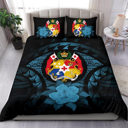 Tonga Duvet Cover Set - Tonga Coat Of Arms & Blue Hibiscus