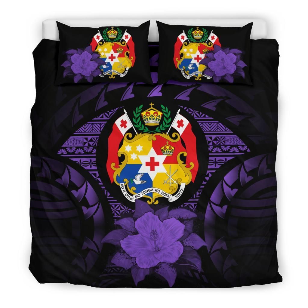 Tonga Duvet Cover Set - Tonga Coat Of Arms & Purple Hibiscus