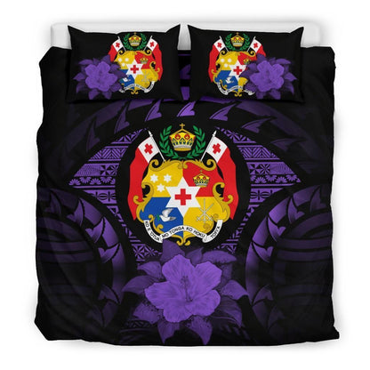 Tonga Duvet Cover Set - Tonga Coat Of Arms & Purple Hibiscus