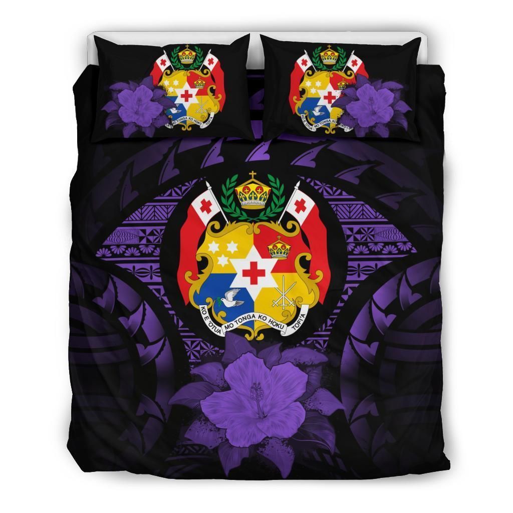 Tonga Duvet Cover Set - Tonga Coat Of Arms & Purple Hibiscus