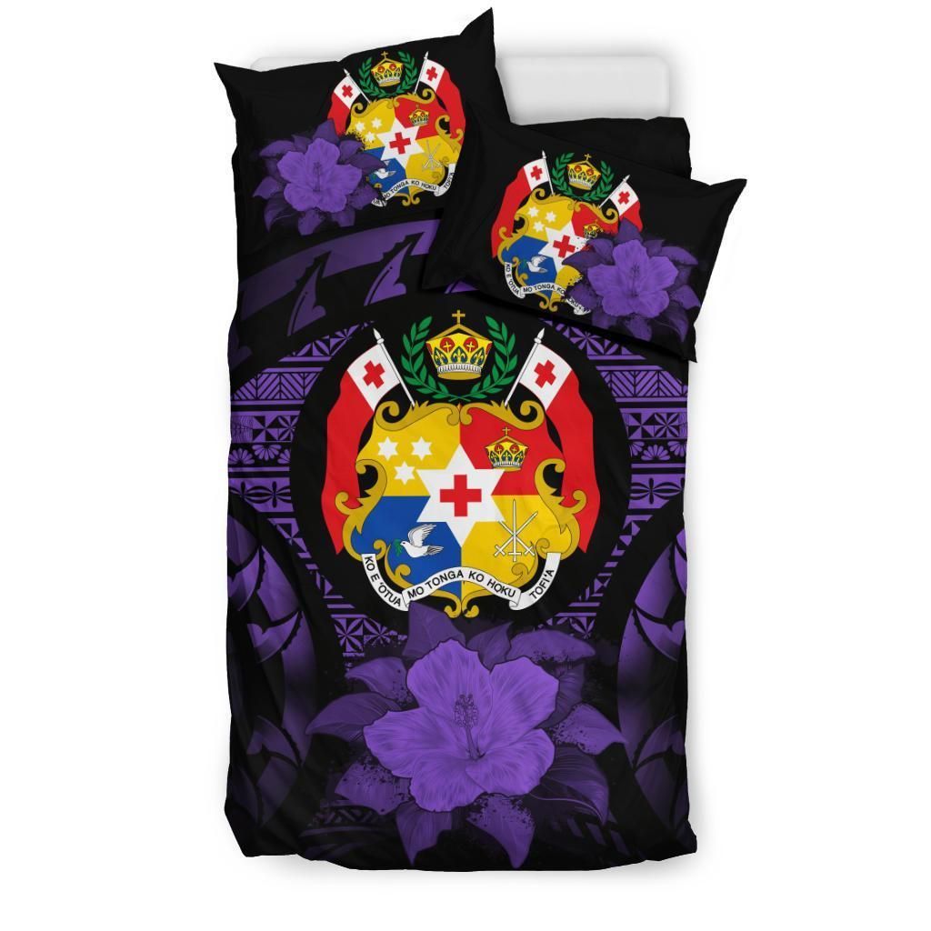 Tonga Duvet Cover Set - Tonga Coat Of Arms & Purple Hibiscus