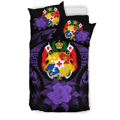 Tonga Duvet Cover Set - Tonga Coat Of Arms & Purple Hibiscus