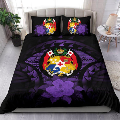 Tonga Duvet Cover Set - Tonga Coat Of Arms & Purple Hibiscus