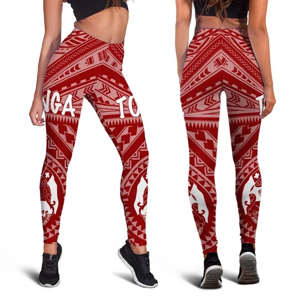 Tonga Legging - Tonga Seal With Polynesian Tattoo Style (Red)