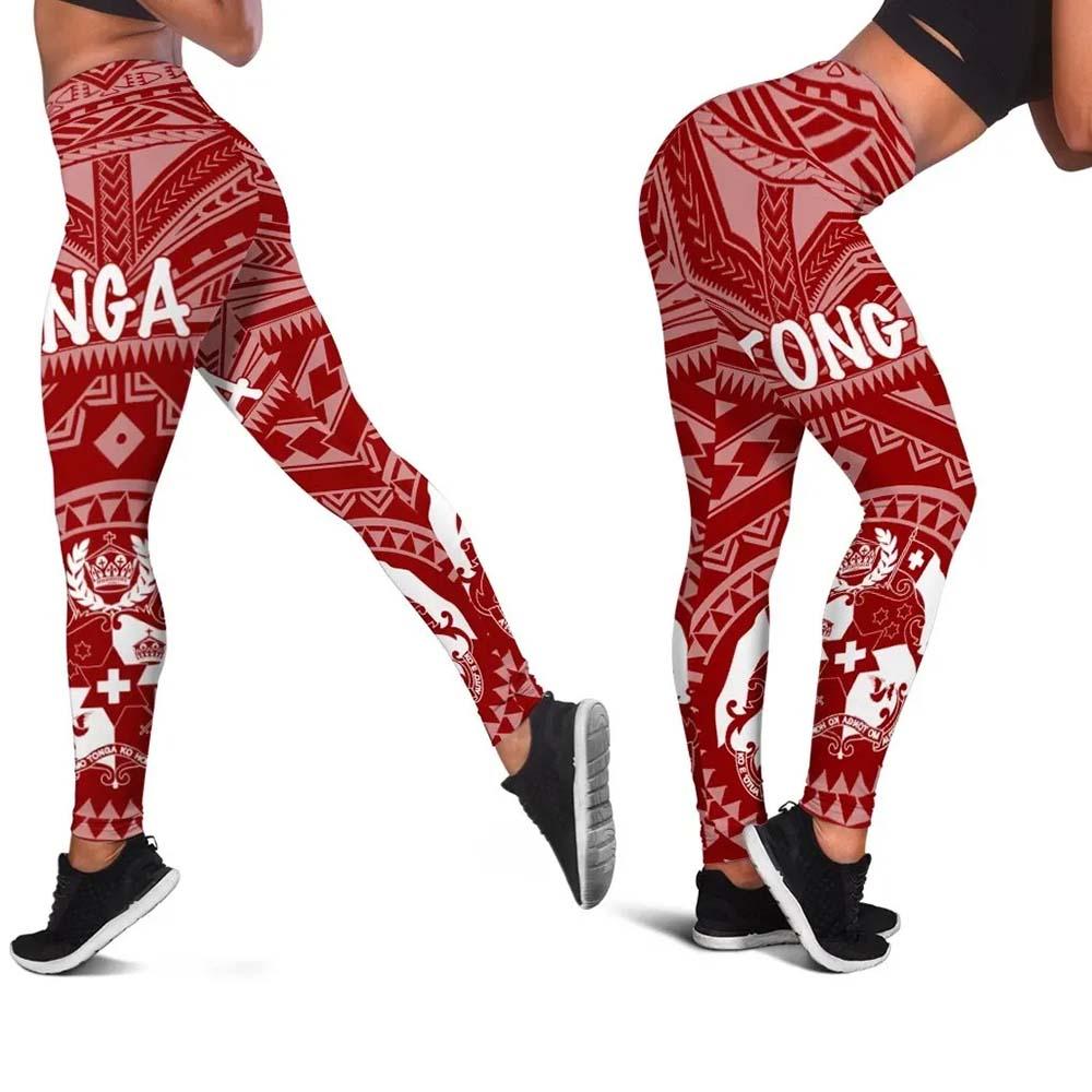 Tonga Legging - Tonga Seal With Polynesian Tattoo Style (Red)