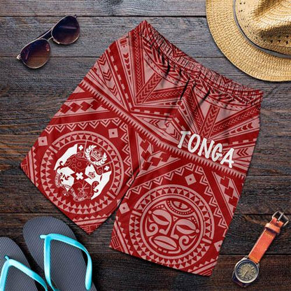 Tonga Men Short - Tonga Seal With Polynesian Tattoo Style (Red)