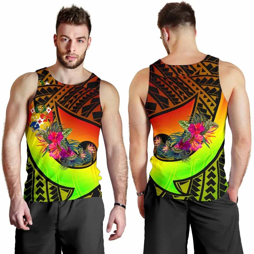 Tonga Men Tank Top - Polynesian Hook And Hibiscus ( Reggae)