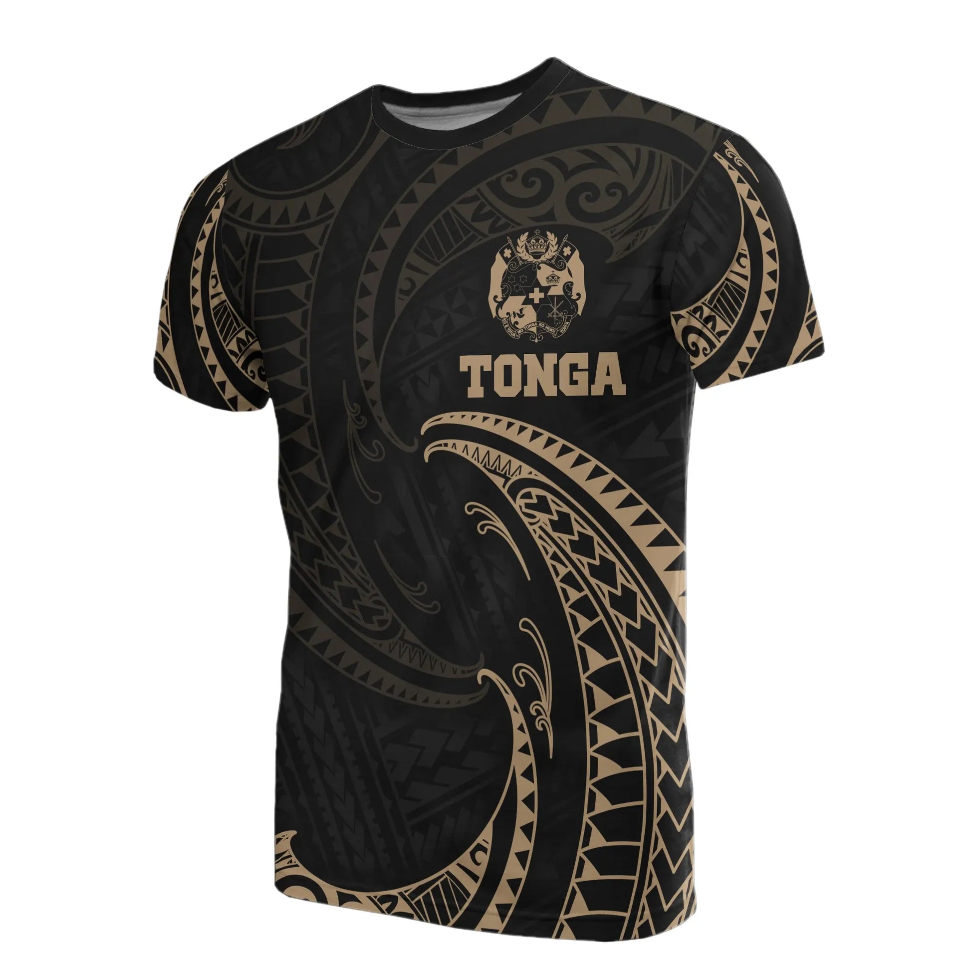 Tonga Polynesian All Over T-Shirt - Gold Tribal Wave