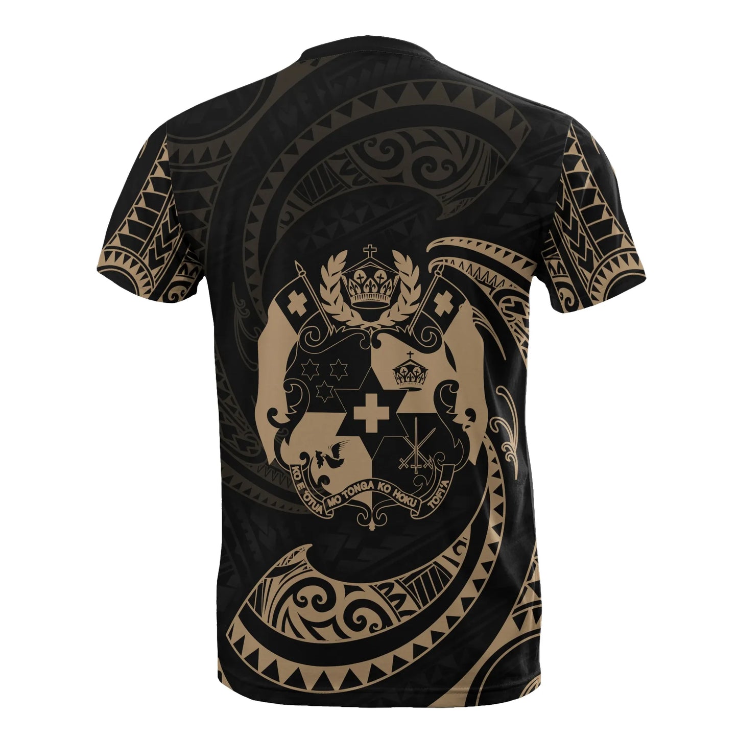 Tonga Polynesian All Over T-Shirt - Gold Tribal Wave