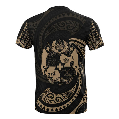 Tonga Polynesian All Over T-Shirt - Gold Tribal Wave