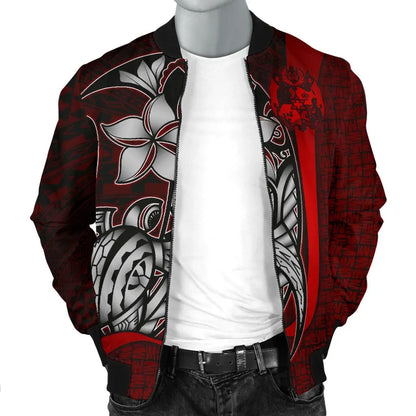 Tonga Micronesia Bomber Jackets Red - Turtle With Hook