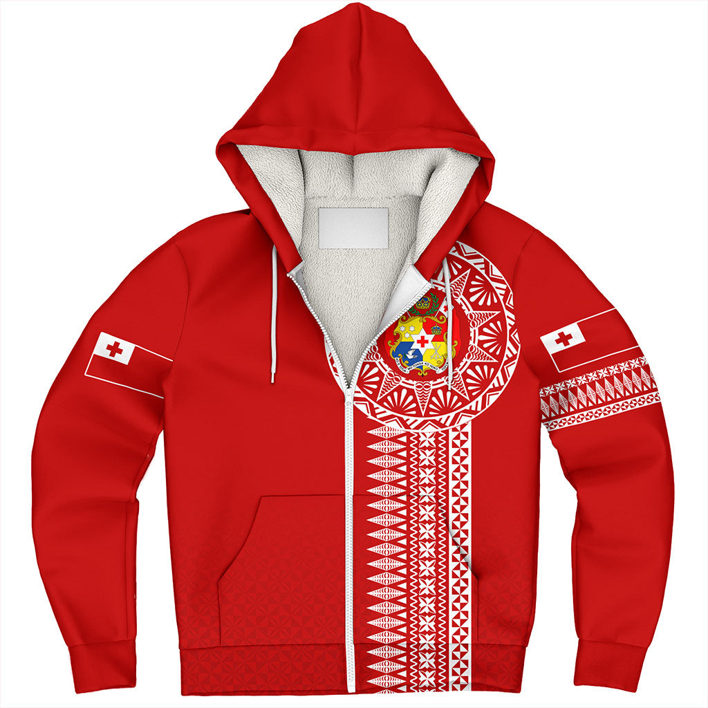 Tonga Sherpa Hoodie Ngatu Tribal Pattern