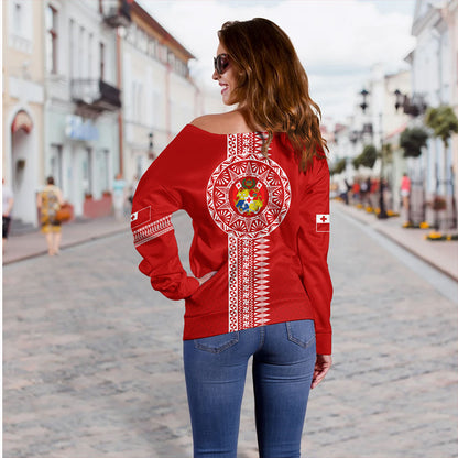Tonga Off Shoulder Sweatshirt Ngatu Tribal Pattern