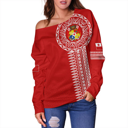 Tonga Off Shoulder Sweatshirt Ngatu Tribal Pattern