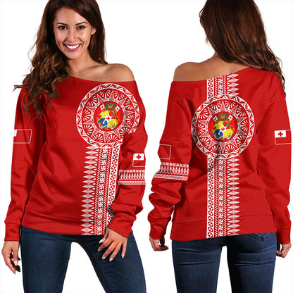 Tonga Off Shoulder Sweatshirt Ngatu Tribal Pattern