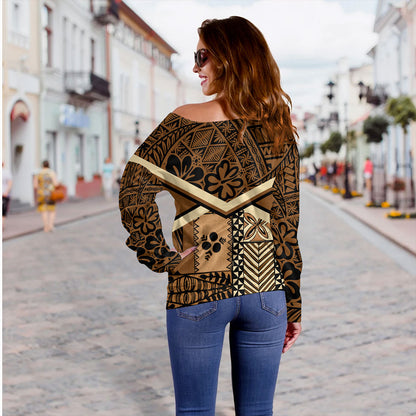 Tonga Off Shoulder Sweatshirt Ngatu Pattern Siapo