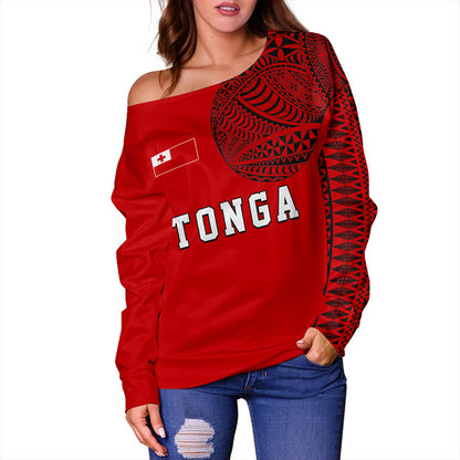 Tonga Off Shoulder Sweatshirt Tattoo Ngatu Pattern Style