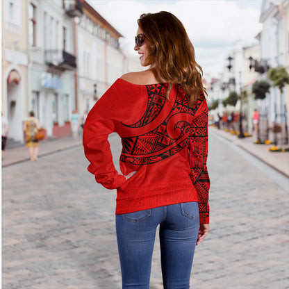 Tonga Off Shoulder Sweatshirt Custom Ngatu Tribal Tattoo Style