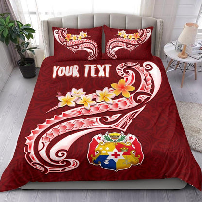 Tonga Personalised Bedding Set - Tonga Coat Of Arms With Polynesian Patterns