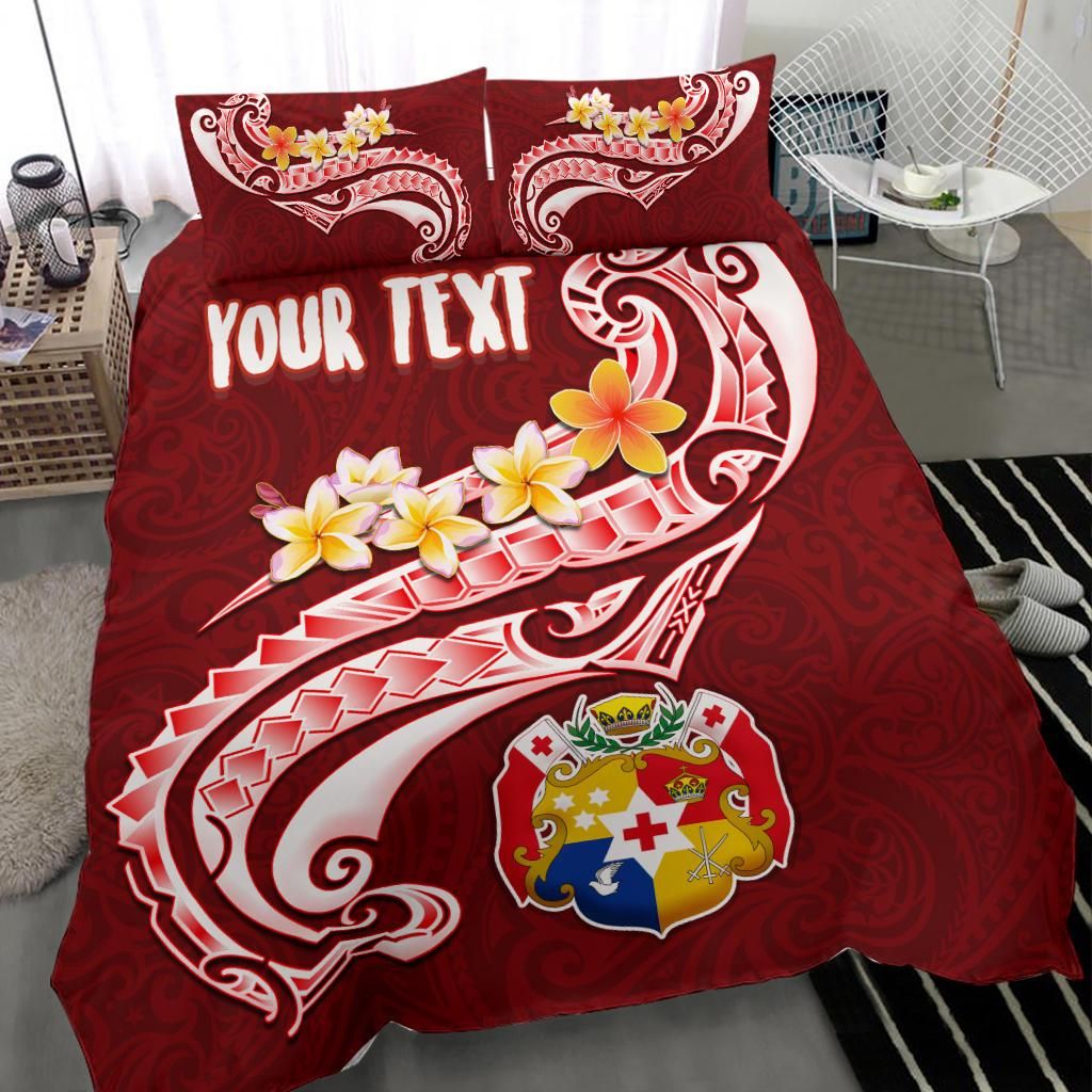 Tonga Personalised Bedding Set - Tonga Coat Of Arms With Polynesian Patterns