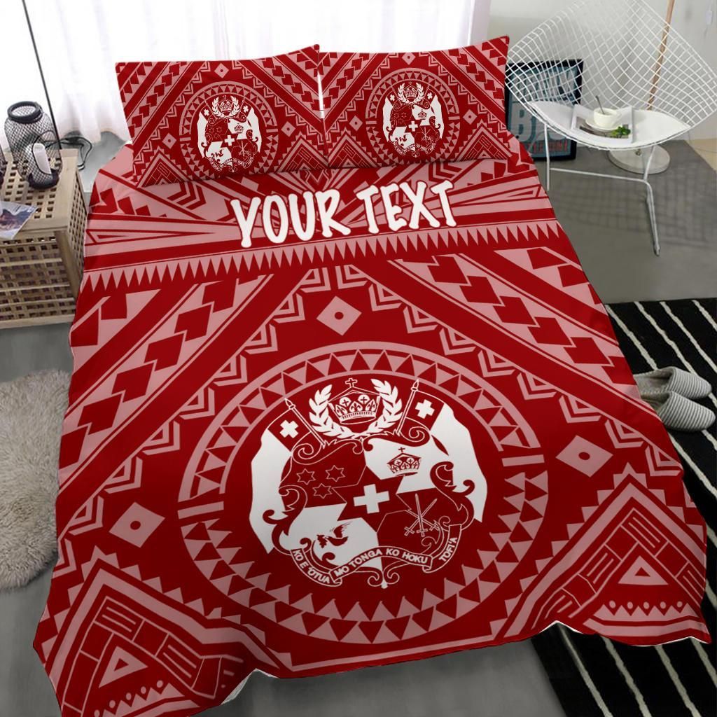 Tonga Personalised Bedding Set - Tonga Seal With Polynesian Tattoo Style (Red)