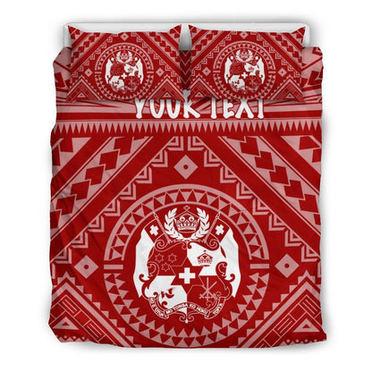 Tonga Personalised Bedding Set - Tonga Seal With Polynesian Tattoo Style (Red)