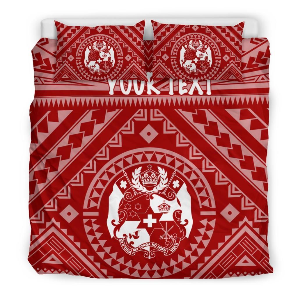 Tonga Personalised Bedding Set - Tonga Seal With Polynesian Tattoo Style (Red)
