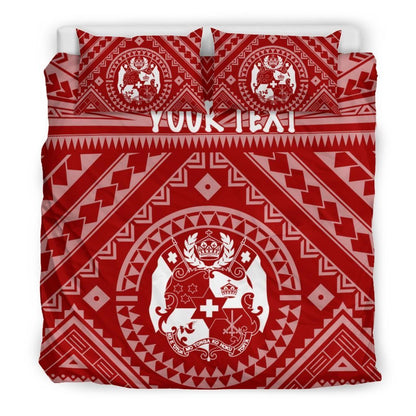 Tonga Personalised Bedding Set - Tonga Seal With Polynesian Tattoo Style (Red)