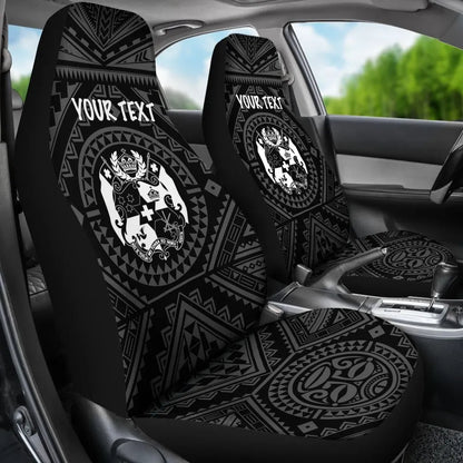 Tonga Personalised Car Seat Covers - Tonga Seal With Polynesian Tattoo Style (Black)