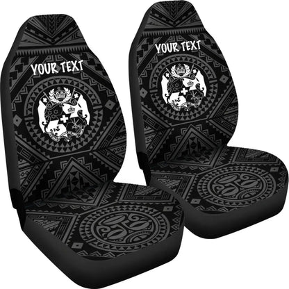 Tonga Personalised Car Seat Covers - Tonga Seal With Polynesian Tattoo Style (Black)