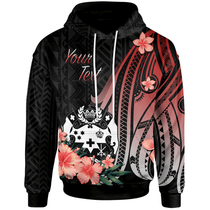 Tonga Personalised Custom Hoodie -  Red Polynesian Hibiscus Pattern Style