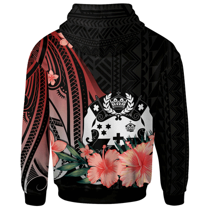 Tonga Personalised Custom Hoodie -  Red Polynesian Hibiscus Pattern Style