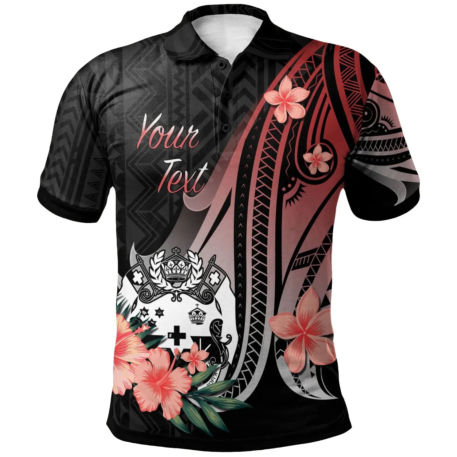 Tonga Personalised Custom Polo Shirt - Red Polynesian Hibiscus Pattern Style