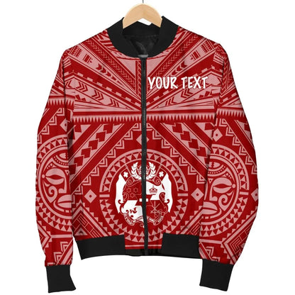 Tonga Personalised Bomber Jacket - Tonga Seal With Polynesian Tattoo Style (Red)