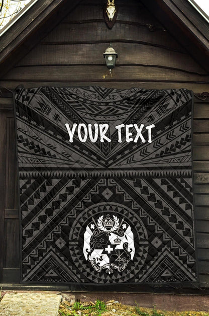 Tonga Personalised Premium Quilt - Tonga Seal With Polynesian Tattoo Style (Black)