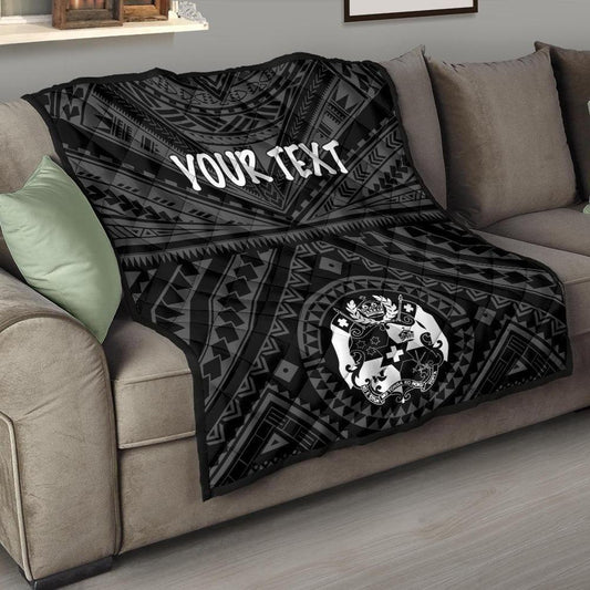 Tonga Personalised Premium Quilt - Tonga Seal With Polynesian Tattoo Style (Black)